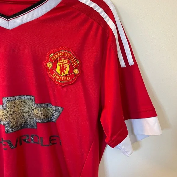 adidas | Red Jersey | V-neck, White Stripes - Picture 3 of 7